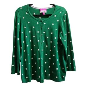 Talbots Green Sweater with White Dots